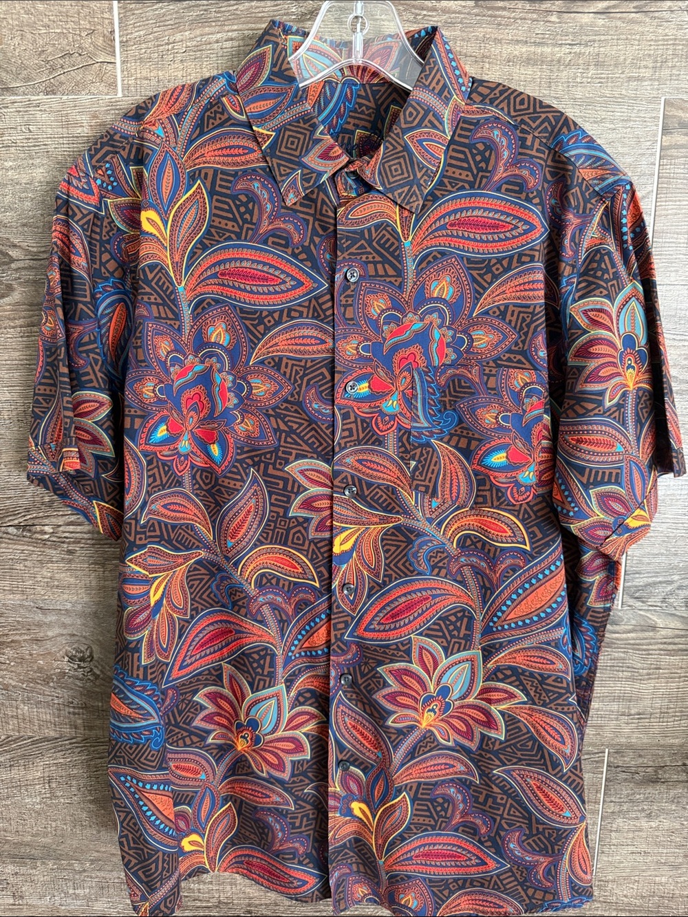 Tasso Elba Brown Paisley Floral Short-Sleeve Button-Down Shirt